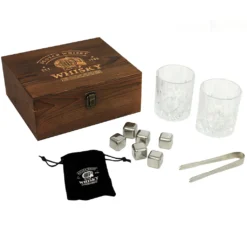 Whisky Geschenk-Set Mit 2 Gläsern, Eiswürfeln Aus Edelstahl, Zange, Samtbeutel In Einer Schönen Holzbox -Weinglas Serien Geschäft 1ab0093b20b8d2628398cc36375a66fb