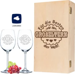 Leonardo Weingläser Oma Ist Die Beste & Opa Ist Der Beste Im 2er Set - Inkl. Gravierter Vintage-Holzkiste - Geschenk Für Oma & Opa - Geburtstag Großeltern