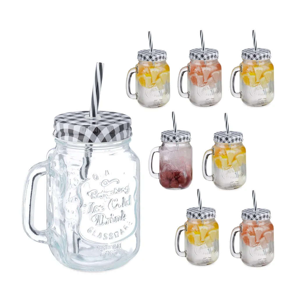 Relaxdays 8er Set Trinkgläser Mit Deckel Kariert 1 Relaxdays 8er Set Trinkgläser Mit Deckel Kariert