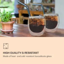 DUOS 6X 410ml Jumbo Doppelwandige Thermo-Gläser + 6X Edelstahl-LÖFFEL, Für Latte Macchiato, Cocktails, Vorspeisen By Feelino -Weinglas Serien Geschäft 302b02e48be9638bb4bcefd7ecb36b11