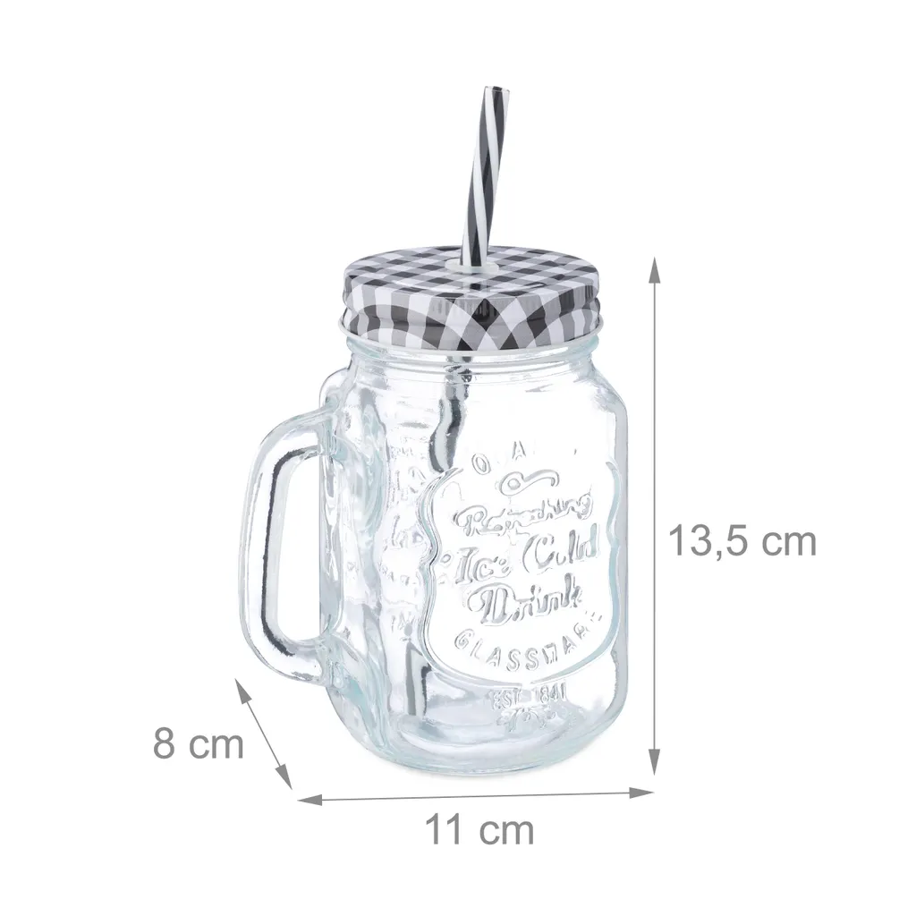 Relaxdays 8er Set Trinkgläser Mit Deckel Kariert 4 Relaxdays 8er Set Trinkgläser Mit Deckel Kariert – Bild 4