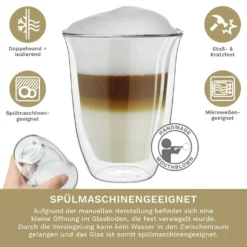 Creano Doppelwandige Gläser 250ml „DG-V“, 2er Set, Thermoglas Doppelwandig Aus Borosilikatglas, Kaffeegläser, Teegläser, Latte Gläser, Doppelwandgläser -Weinglas Serien Geschäft 37f499bdcf64c0738dcf48c4bde6db1f