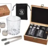 Whisky Geschenk-Set Mit 2 Gläsern, Eiswürfeln Aus Edelstahl, Zange, Samtbeutel In Einer Schönen Holzbox