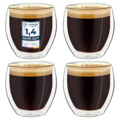 Creano Doppelwandige Espresso-Gläser, 4er-Set 100ml Thermo-Gläser Mit Schwebe-Effekt