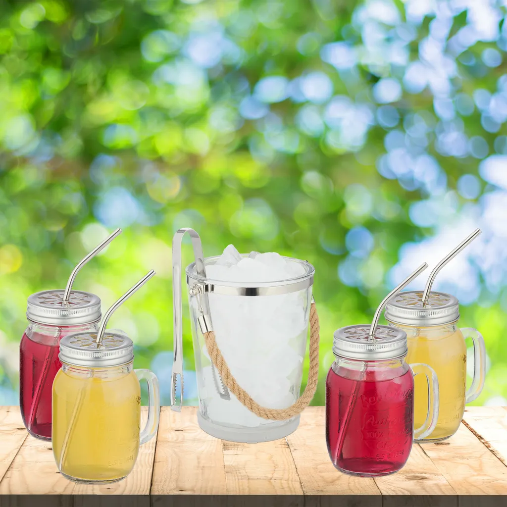 Relaxdays 4 Trinkgläser Mit Deckel Und Zubehör 2 Relaxdays 4 Trinkgläser Mit Deckel Und Zubehör – Bild 2