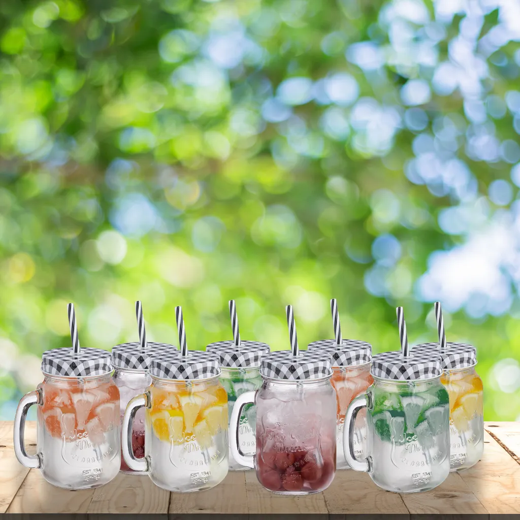 Relaxdays 8er Set Trinkgläser Mit Deckel Kariert 2 Relaxdays 8er Set Trinkgläser Mit Deckel Kariert – Bild 2