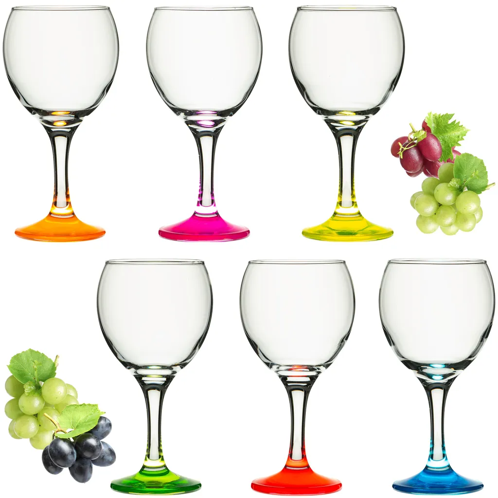 Trinkgläser Bunt Aus Glas Weingläser Mit Buntem Stiel 220ml Set 6-Teilig Getränkeglas Wasserglas Weißweingläser