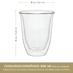 Creano Doppelwandige Gläser 250ml „DG-V“, 4er Set, Thermoglas Doppelwandig Aus Borosilikatglas, Kaffeegläser, Teegläser, Latte Gläser, Doppelwandgläser -Weinglas Serien Geschäft 99e7155da795f5f93f5bd833ebb3b4a0 1