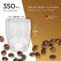 Felino® Latte Macchiato Gläser Doppelwandige Thermogläser Set [6 Stück] [350 Ml] Glas Tassen Groß Für Cappuccino, Kaffee, Espresso -Weinglas Serien Geschäft b1098fb57674f2023d1f1cdcefc3afa3